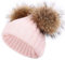 feifanshop Damen-Mütze mit doppeltem abnehmbarem Pompon-Bommel, weich, grob, weich, Rosa, rose, Einheitsgröße