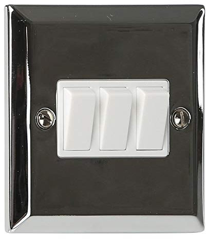 URBNLIVING Sector Chrome Stainless Steel 10A Triple 3 Gang 2 Way Light Plate Switch White