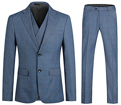 Allthemen Costume Homme 3 pièces Mariage à Carreaux Blazer Casual Slim Fit Ajusté Veste pour d'affaires #631 Bleu XL