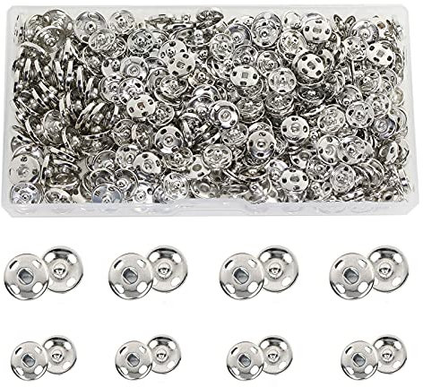 BetterJonny 200 Sets Annähen Druckknöpfe, 12mm und 10mm Metall Snaps Verschlüsse Press Studs Tasten zum Nähen von Kleidung Silber