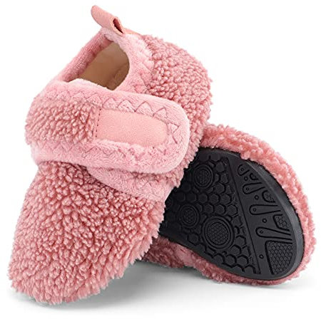 LACOFIA Chaussons Bébé Fille Chaussures Pantoufle Antidérapantes Chaude Hiver pour Enfant Rose 20/21 EU(Taille Fabricant 23/24)