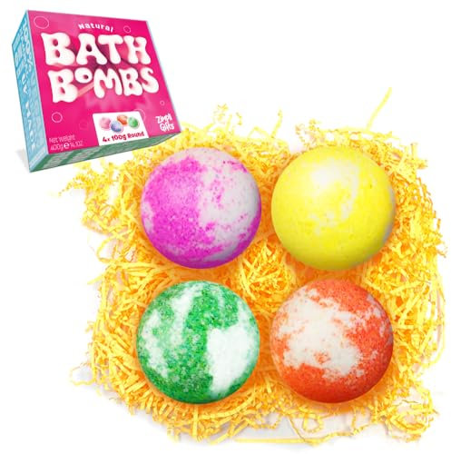 4 x großes Badebomben-Geschenk-Set von Zimpli Gifts, perfekt für feuchtigkeitsspendende Haut, handgefertigt, schwimmendes Spa-Set, Geburtstagsgeschenke für Frauen, vegan und tierversuchsfrei