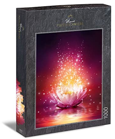 Ulmer Puzzleschmiede - Puzzle „Lotus-Magie“ - Kunstvoll-modernes 1000 Teile Puzzle - Fantastische Lotusblüte als leuchtende Zauberblume auf dem Wasser - Puzzle-Qualität Made in Germany