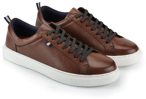 Silver Street London Men's Holden Leather Trainers | Premium Cupsole Lace-Up Sneakers with Contrast Sole | Smart Casual Shoes Brown