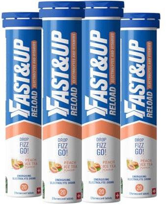 Fast&Up Reload Electrolyte Tablets, 80 Effervescent Tablets, Peach Ice Tea Flavour, Hydration & Energy Supplement with Vitamin C & B12, Vegan