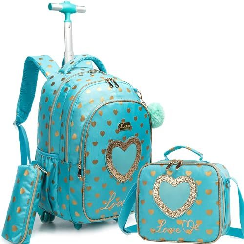 HTgroce Schulranzen Mädchen Schultasche mit Rollen Rucksack Trolley Rucksack mit Rollen Schulranzen mit Rollen für Mädchen Trolley Kinder Mädchen Rucksäcke Kinder Schultasche-Set.