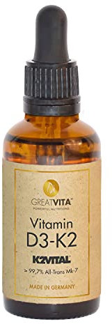 Vitamin D3-K2-30 ml hochdosiert | 1000 IE D3 + 20µg K2 MK-7 K2VITAL® 99,7% All-Trans | 1700 Tropfen in MCT-Öl - GreatVita