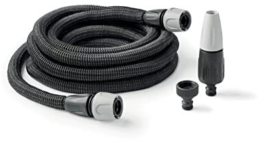 G.F. SRL Aquapop Grey Easy 10 - Manguera de 10 metros de tela autoalargada, fabricada en Italia, con mini jeringa de jardín y conexiones para riego de jardines, color gris oscuro