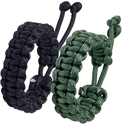 Jewboo Paracord Survival Bracelets Braided Paracord Handmade Rope for Couples Men Women Adjustable Size(black & army green)
