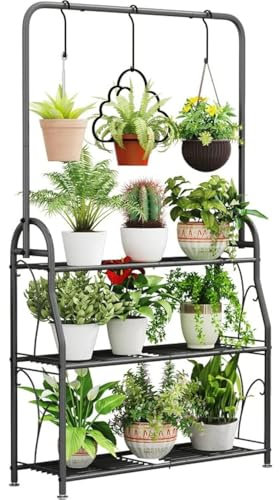 SORCEDAS Pflanzenständer für drinnen und draußen, 3 Etagen, hohes Eck-Hängeregal aus Metall, Blumenständer, Leiter, Pflanzenhalter für Wohnzimmer, Balkon, Garten, Terrasse, mehrere Pflanzen,