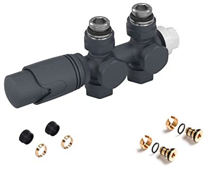 FistConcept Hahnblock 6 Wege Multiblock Ventil Set mit Thermostatkopf (Grau Anthrazit)