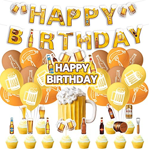 Birra Compleanno Party Decorazioni Forniture Birra Party Include Cheers e Birre Banner di Buon Compleanno, Torta Topper, Cupcake Topper, Palloncini per Uomini Donne Birre Party