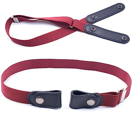 WannGe Gürtel ohne Schnalle - Schnallenfreier Gürtel für Damen Unsichtbarer Jeanshose Kleid Stretch-Taillengürtel - Weinrot