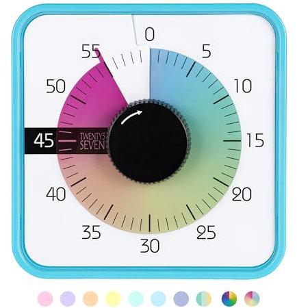 Minuteur visuel 19,1 cm, 60 Minutes et 1 Heure pour Enfants – Outil pédagogique en Salle de Classe, Compte à rebours mécanique pour Gestion du Temps d'examen, magnétique, coloré et Bleu Ciel