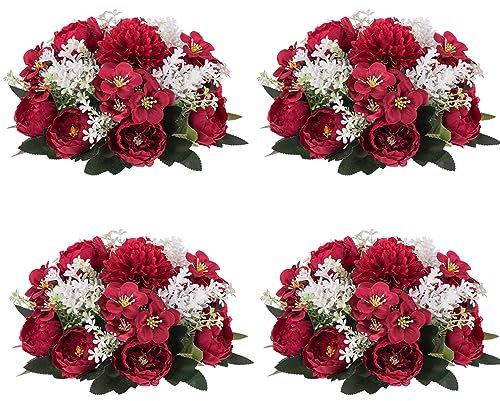 Inweder Blumenkugeln für Tische: Purpurrote Seidenrose, 4 Stück