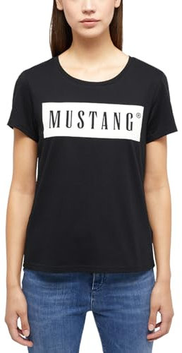 MUSTANG Damen T-Shirt ALMA - Regular Fit - XS S M L XL Weiss Schwarz Baumwolle, Größe:S, Farbe:Black 4142