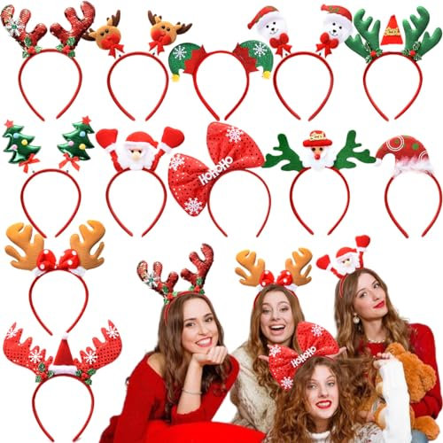 Dwenarry 12 Pcs Serre-Tête de Noël Christmas Headband Bandes de Cheveux Bandeaux pour Fête