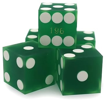 Dadi professionali da casinò da 19 mm, set di 5 dadi verde sabbia, bordo rasoio, set serializzato abbinato, autentica esperienza di dadi di Las Vegas per Craps e altro CGS
