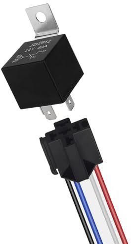 QitinDasen 4 Polig Auto Relais, 24V 40A SPST KFZ Relais mit Kabelbaum-Steckdose und 14/16 AWG Vorverkabelt, für PKW LKW Boot (Schwarz)