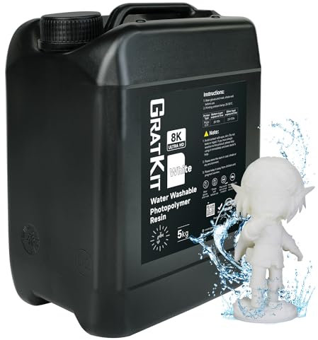 GratKit Wasserabwaschbares 3D-Drucker Resin 5000g Weiß – Verbesserte Formel, Water-Washable 405nm UV Photopolymer Harz, geruchsarm und leicht zu reinigen, kompatibel mit SLA, DLP und LCD Druckern