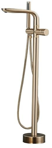 BiaoTeng Mitigeur Pour Baignoire Ilot Or brossé laiton Avec flexible de douche de 1, 5 m Chaud ou froid Robinet Baignoire Avec Douchette Sur Pied, Or brossé