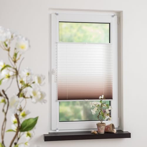Bedrucktes Klemmfix-Plissee mit Farbverlauf, Lichtschutz, Sichtschutz, verspannt, ohne Bohren oder Schrauben, Breite: 80 cm/Länge: 130 cm, Mokka