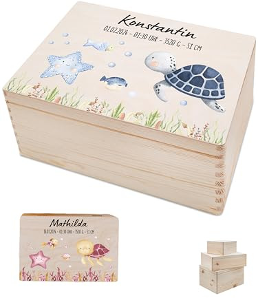 Bärenfreunde Erinnerungsbox Geburt Baby, personalisiert, Schildkröte M | Erinnerungskiste für Junge oder Mädchen, Erinnerungsboxen, Babybox, Erinnerung, Babys, Memory, Personalisierte Box