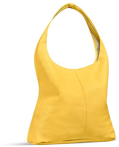 Italienische Hobo-Handtasche aus Vollnarbenleder für Damen, groß, gelb