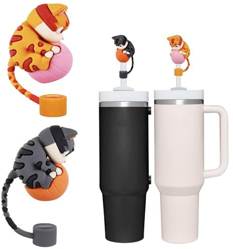 2 Pack Cute Cat Straw Toppers, Straw Covers Cap for Stanley Cup 30 40 Oz, Funny Tumbler Stanley Cup Accessories Set