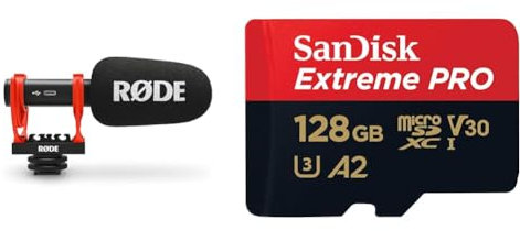 RØDE VideoMic GO II Ultra-compact and Lightweight Shotgun Microphone with USB Audio for Filmmaking & SanDisk 128GB Extreme PRO microSDXC card + SD adapter + RescuePro Deluxe, up to 200 MB/s