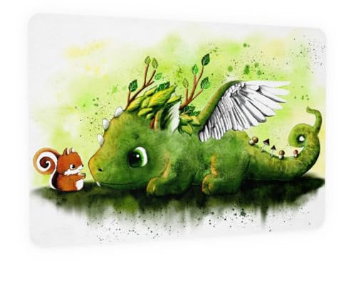 TinyTami Süsser Drache mit Eichhörnchen Postkarte, Walddrache, samtig weiche Oberfläche, A6
