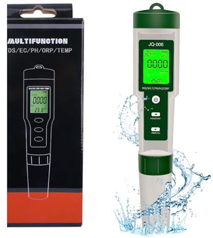 OBEST Misuratore di pH per piscina digitale 10 in 1, misuratore di sale PH/TDS/S.G/EC/Salinity/MΩ/H2/OPR/Fertility/Temp, con display LCD, per acqua potabile, piscina, spa o laboratorio