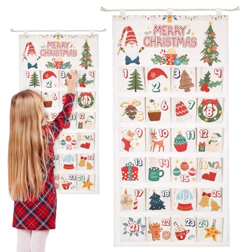 Naler 24 Adventskalender zum Befüllen mit 24 Taschen, Adventskalender Selbstbefüllen zum Aufhängen Selbstbefüllen Deko Weihnachten Kalender