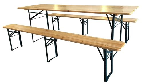 eacommerce Set Birreria Tavolo + 2 Panche in Legno Naturale Richiudibile Salvaspazio fino a 10 persone (80x220 cm)