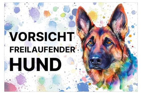 Vorsicht Hund Schild 20x30cm wetterfestes Schild Achtung Hundeschild freilaufender Hund Hunderasse (Schäferhund Weiss)