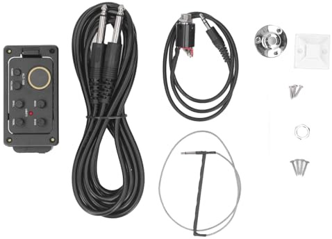 Ecualizador de Ecualizador de 4 Bandas, Amplificador de preamplificador de Guitarra, afinador piezoelctrico acstico con Pantalla LCD para Tocar acordes o Palillos
