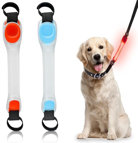 Asfrode LED Leuchtband für Hunde, 2 Stück USB Aufladbar Leuchthalsband Blinklicht mit Klettverschluss Leuchtbänder Geschirr zu Befestigen Halsband Leine