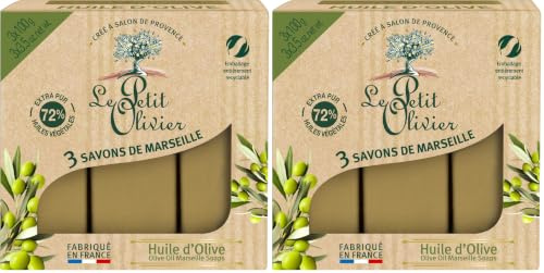 LE PETIT OLIVIER - 3 Savons De Marseille - Huile D'Olive - Parfum De La Région De Grasse - Nettoient La Peau En Douceur - Fabriqué en France - 3x100g (Lot de 2)