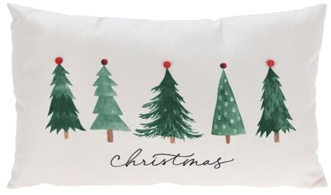 ZauberDeko Deko Kissen mit Füllung und Bezug Sofakissen Weihnachten Tannenbaum Weiß Grün Polyester, Form:Model1