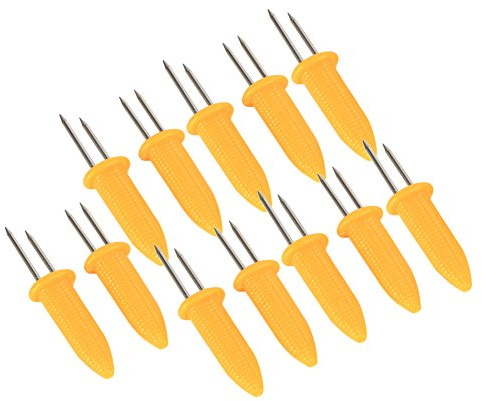 Lot de 12 supports de maïs en acier inoxydable, brochettes de maïs sur le gril, brochettes de maïs sur l'épi, double fourchette de maïs sucré, fourchette de cuisson maison et barbecue