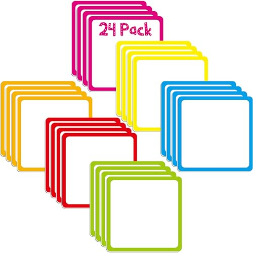 Magnetic Blank Labels, 24 PCS Dry Erase Reusable Neon Name Tag Magnets with Colorful Frame in 6 Colors for Whiteboard, Locker, Fridge, School, Office, Home (Each Measures 3.6 x 3.6)