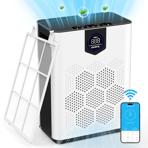 Luftreiniger für Allergiker, Wohnung und Raucherzimmer, mit 2 × HEPA 14-Filtern gegen Tierhaare, Schimmel, Staub, Pollen & Gerüche, CADR 300 m³/h für 120 ㎡, App-Steuerung, Timer, leise 22 dB