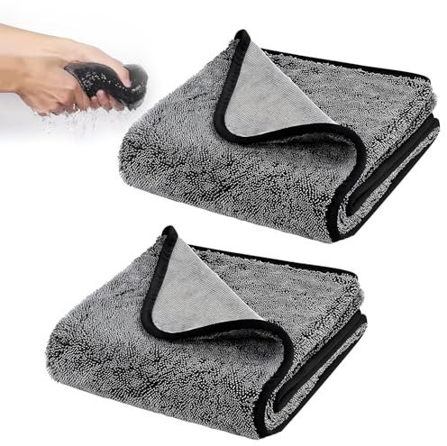 OWill 2 Pack Bathroom Drying Cloth, Microfibre Cleaning Cloth 40x40cm, Thick Magic Cleaning Cloths Streak & Lint Free Cloth, Car Wash Cleaning Drying Towel for Car Window Shower Bathroom Glass Kitchen
