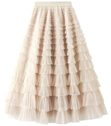 Tütü Röcke Damen Knielang | Tüllrock Lang |High Waist A Linien Petticoat Ballettrock Rot Tutu Rock Einfarbig Tanzrock Midi für Karneval Kostüm 50er Rockabilly Rock FaschingsKostüme Partyrock