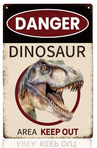 WEBEEDY Lustiges Dinosaurier Schild Vintage Zinn Schild Gefahr Dinosaurier Bereich Keep Out 20x30cm Bar Schilder Retro Dinosaurier Metall Schilder Garage Schilder Wandkunst für Man Cave Decor