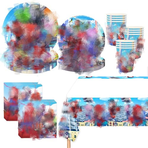 Birthday Party Decorations, 81 Pcs Party Tableware Set Includes Plates Cups Napkins And Tablecover, Birthday Supplies For 20 People, Birthday Decorations For Girls Kids' Banquet Tableware