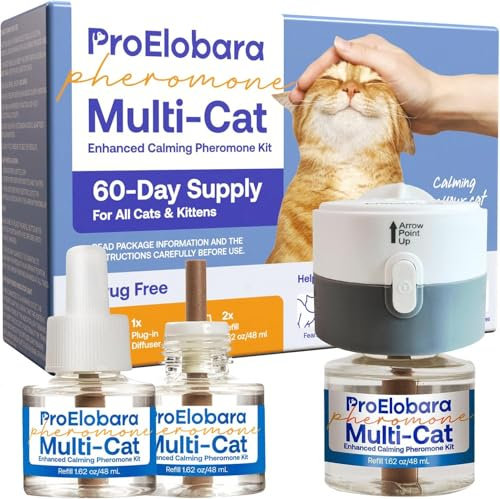 ProElobara Beruhigender Pheromon-Diffusor für Katzen: Beruhigende Pheromone für Katzen, Diffusoren für mehrere Katzen – Reduziert Stress und Angst mit beruhigenden Pheromonen – 60 Tage
