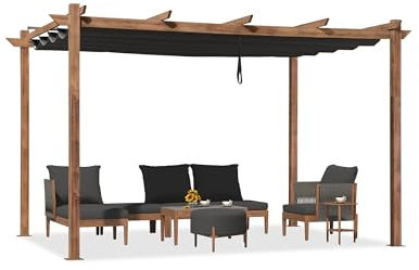 PURPLE LEAF Pergolato da Giardino Pergola 3 x 4 M in Alluminio per Esterno con Tetto a Scomparsa Poliestere Impermeabile e Resistente ai Raggi UV Struttura in Legno Struttura in Legno, Grigio