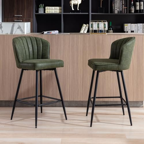 Ya-Home Barhocker 2er Set aus PU-Kunstleder, Moderne Barhocker mit gequilteter Rückenlehne, gepolsterter Sitzfläche & Schwarze Metallbeinen für Hausbar/Kücheninsel, Grün