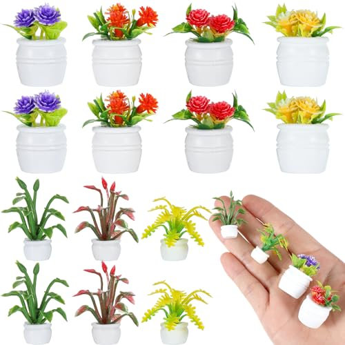 Lot de 14 plantes miniatures pour maison de poupée - Accessoires pour maison de poupée, petit bonsaï artificiel, mini plantes artificielles pour garçon et fille, mini pour décoration de maison de
